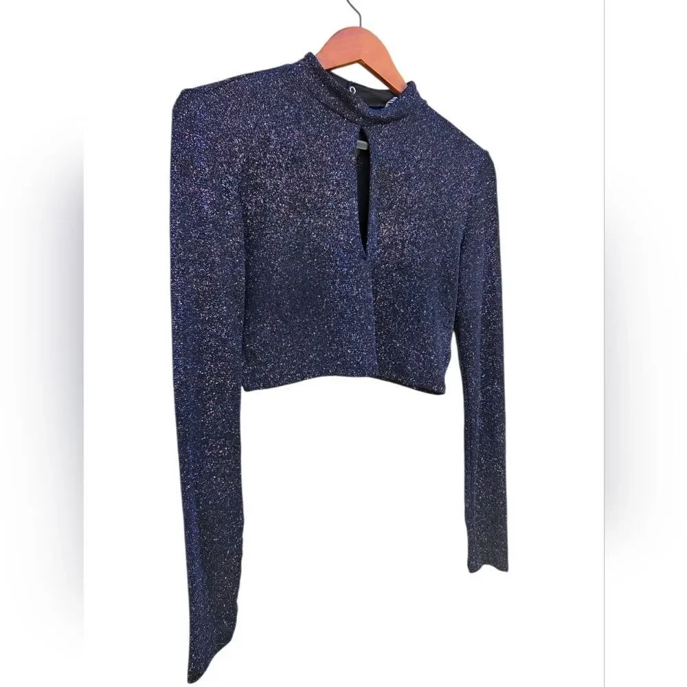 H&M Navy Keyhole Long Sleeve Crop Top